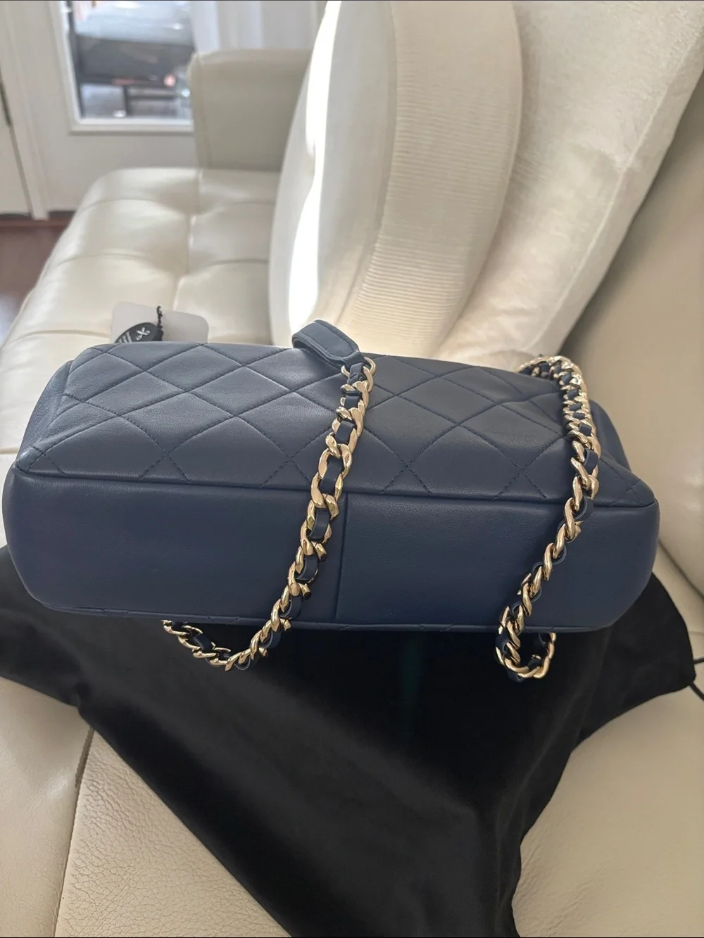 CHANEL Navy Quilted Shoulder Bag with Gold Hardware